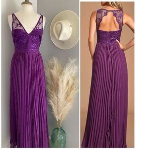 ❤️ Lulus Petals and Pleats Purple Lace Pleated Maxi Dress